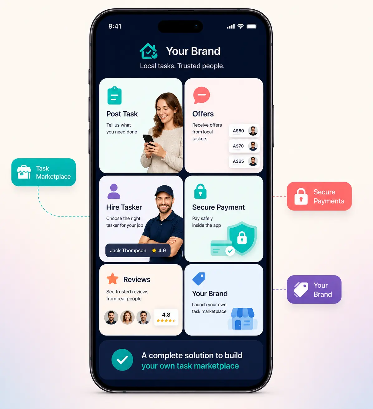 Airtasker clone platform overview mockup