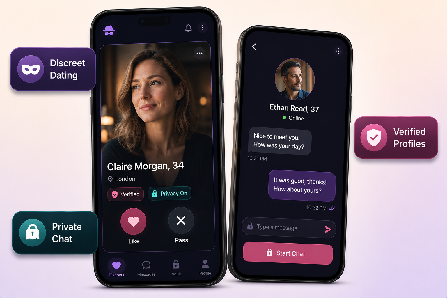 Ashley Madison clone mobile app interface by xpertz.io