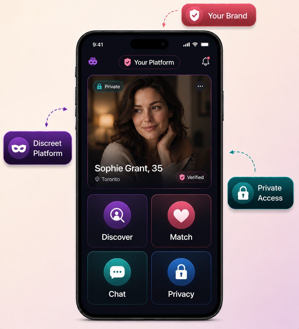 Ashley Madison clone platform overview mockup