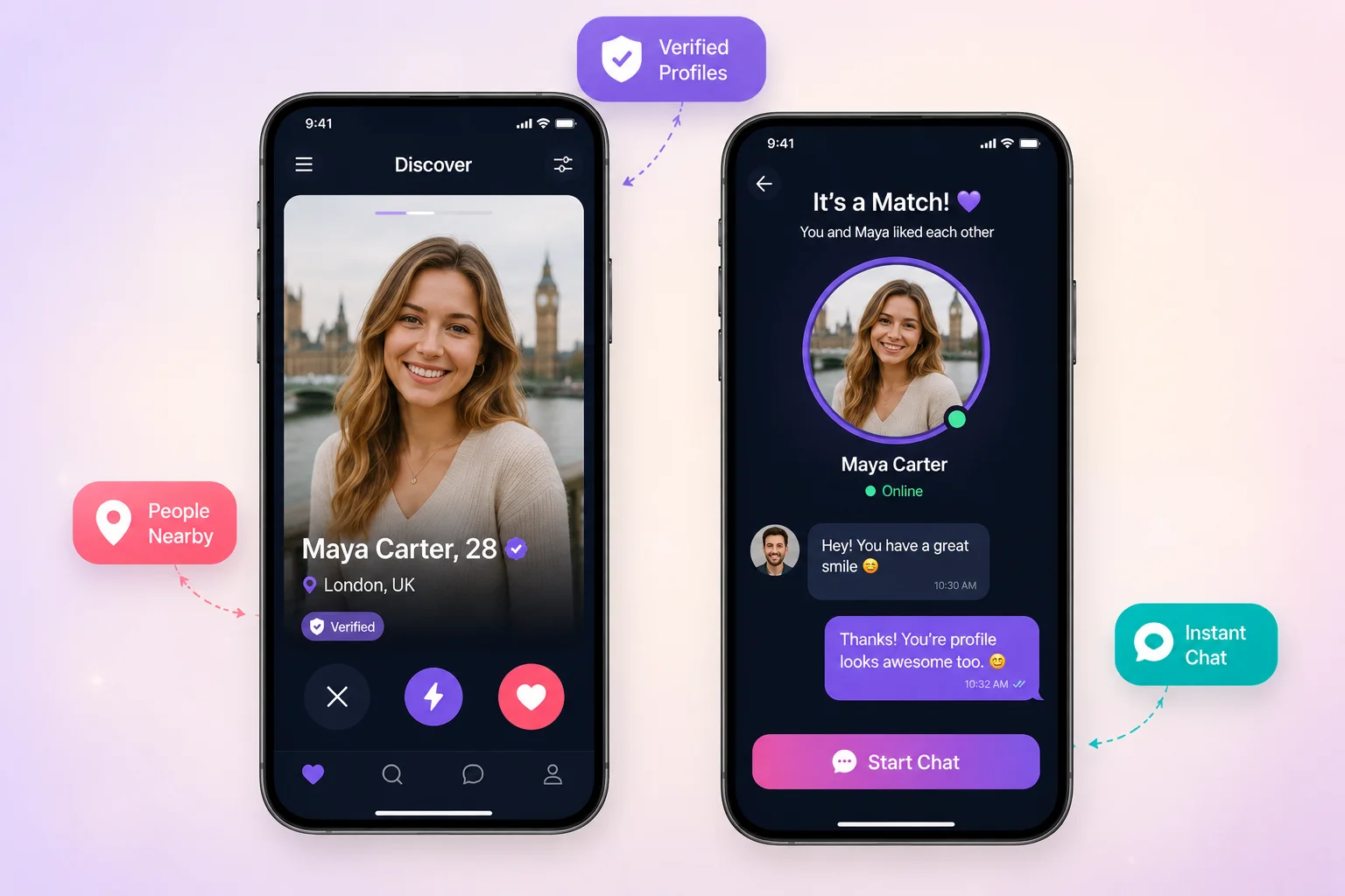 Badoo clone mobile app mockup by Xpertz.io