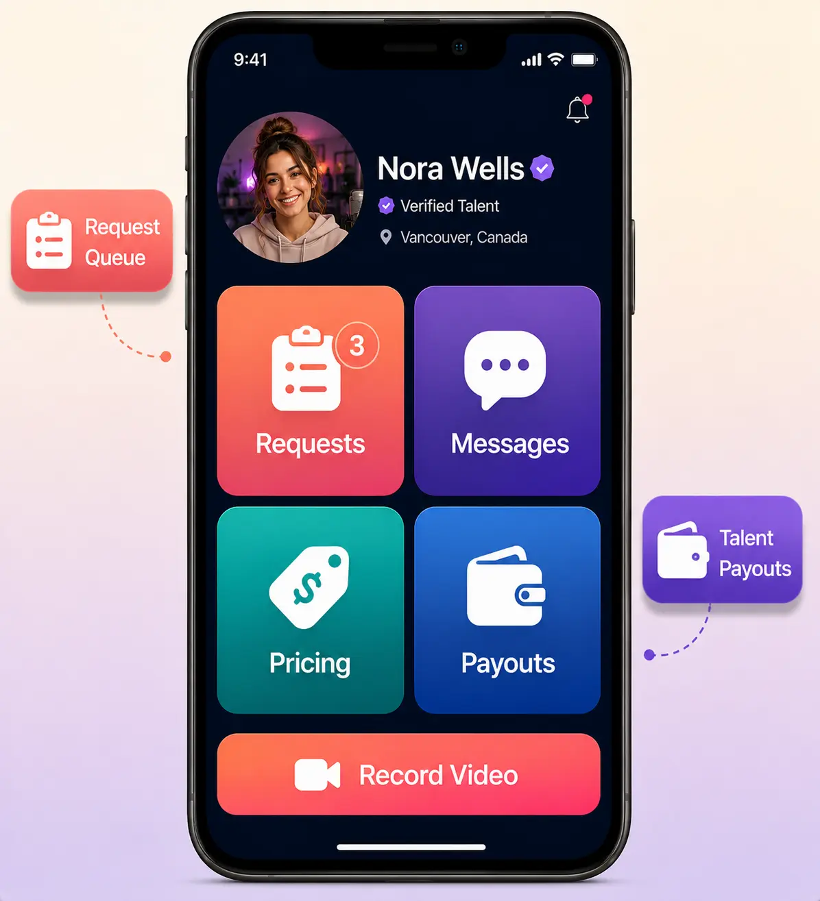 OnlyFans clone creator dashboard in mobile view