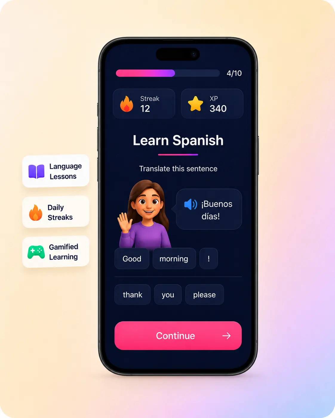Duolingo clone subscription upsell mockup