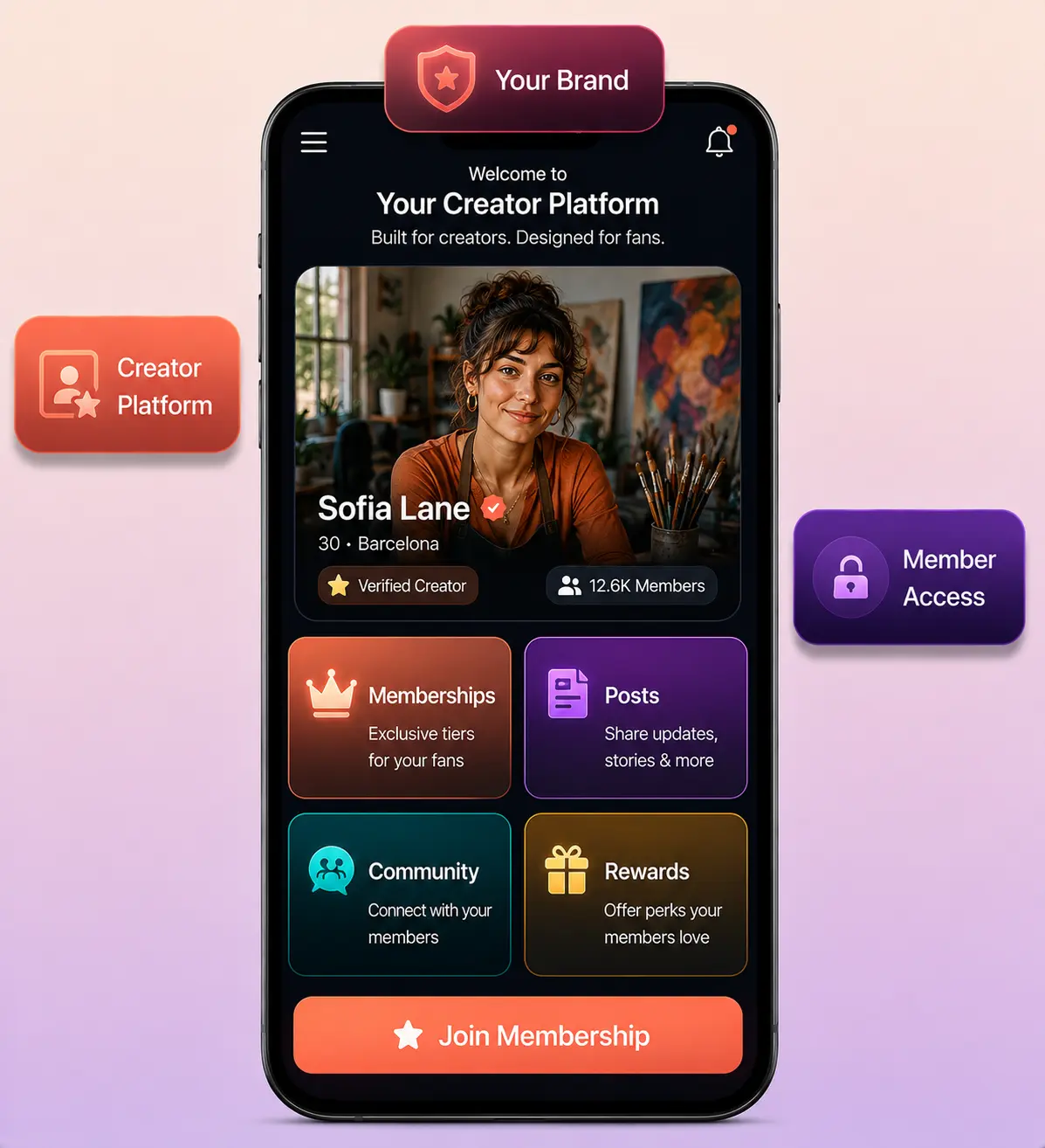 Patreon clone platform overview mockup