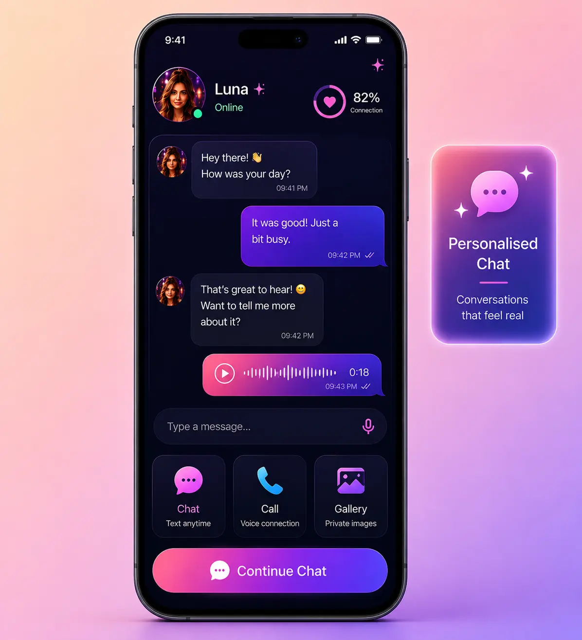 AI companion user dashboard interface