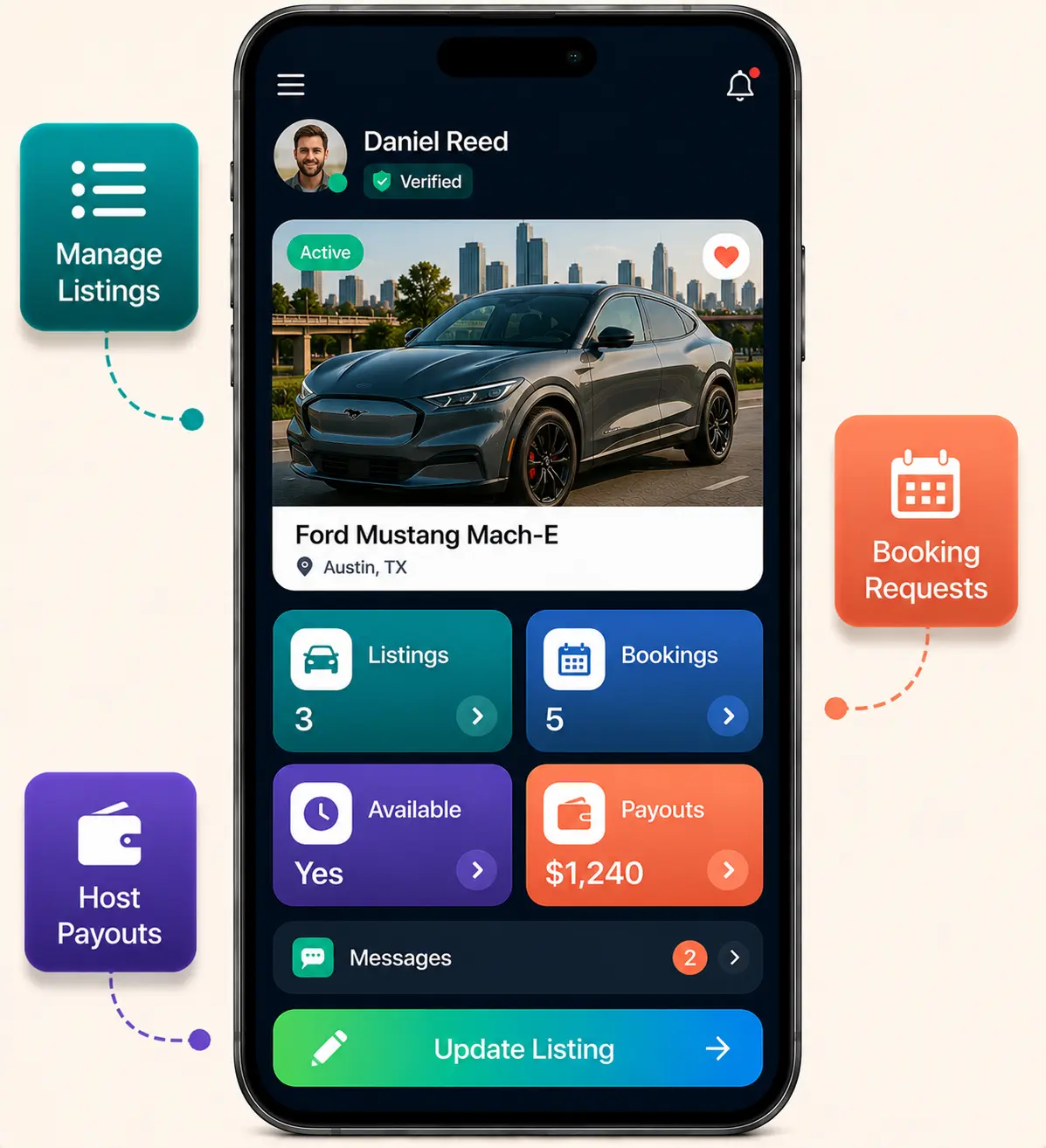Turo clone pro dashboard features