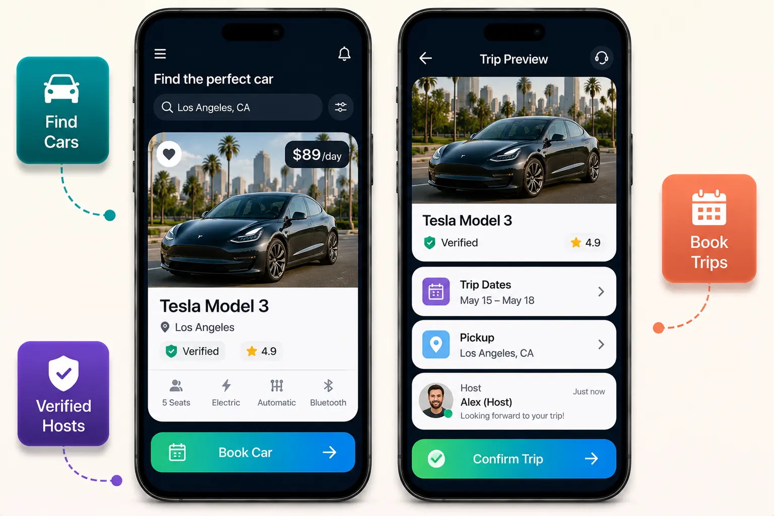 Turo clone mobile app interface by Xpertz.io