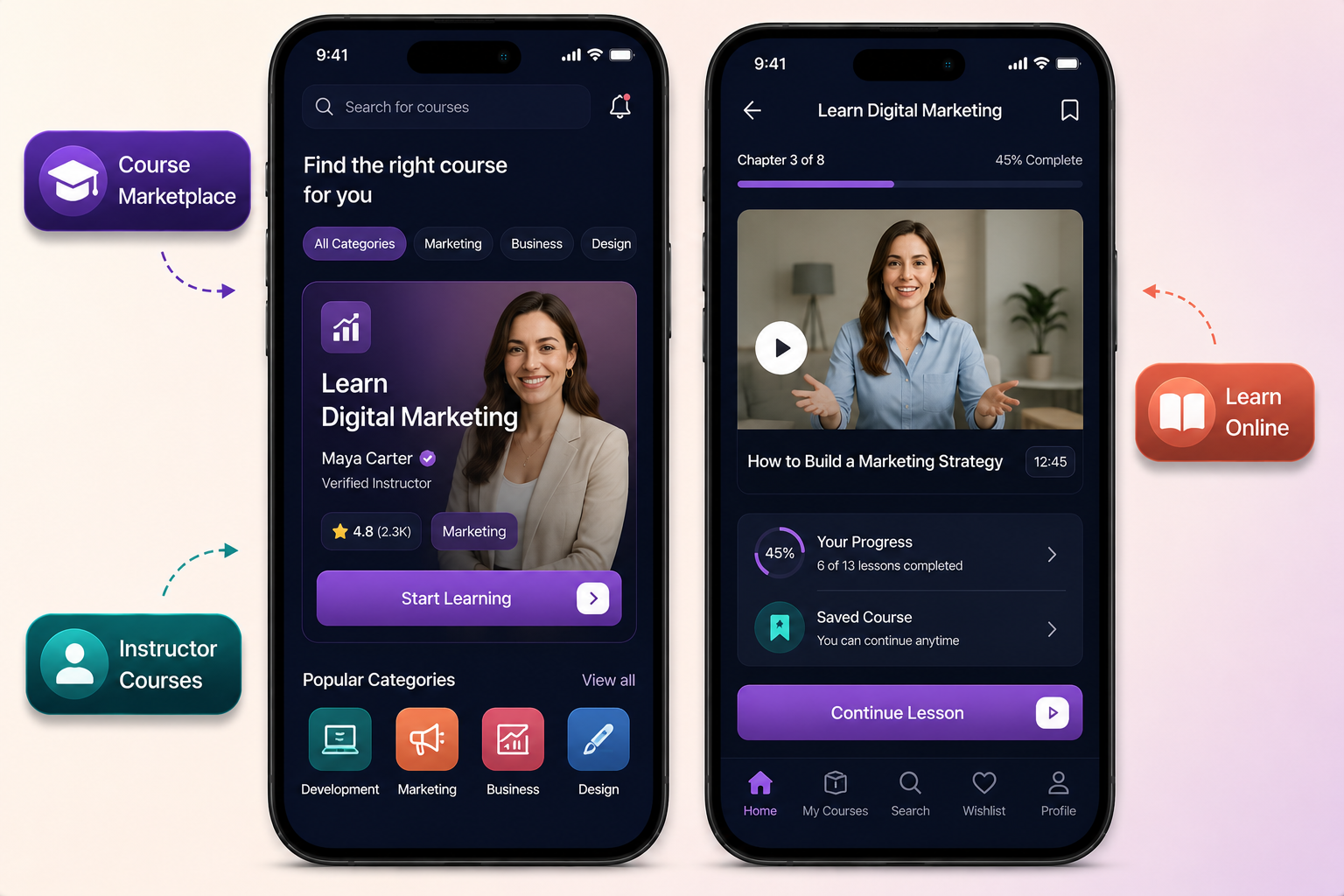 Udemy clone mobile app interface by Xpertz.io