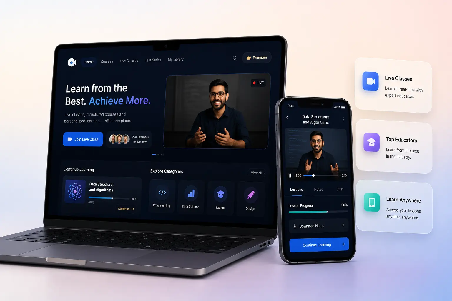 Unacademy clone mobile app interface by Xpertz.io