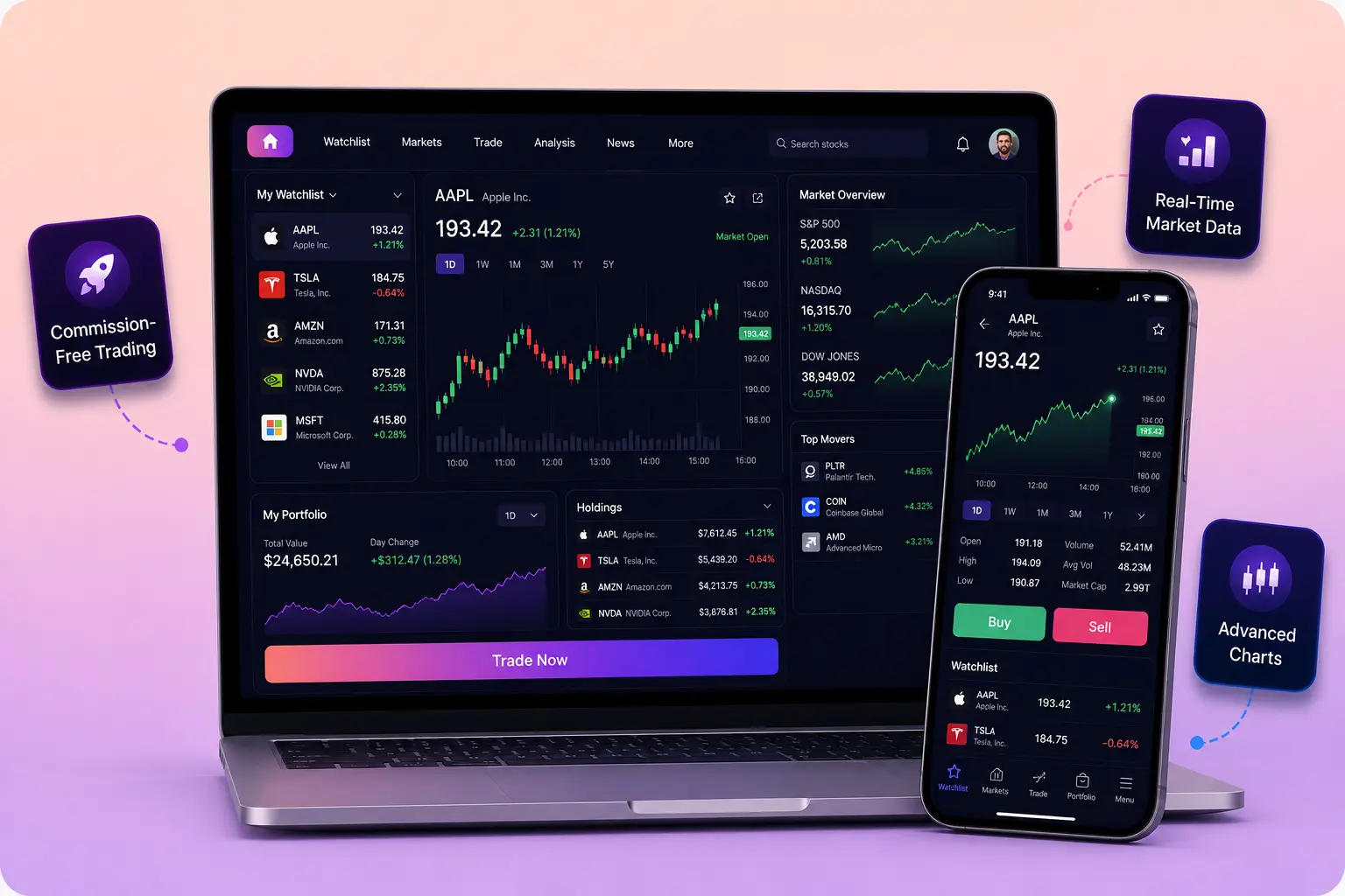 Webull clone mobile app interface by Xpertz.io